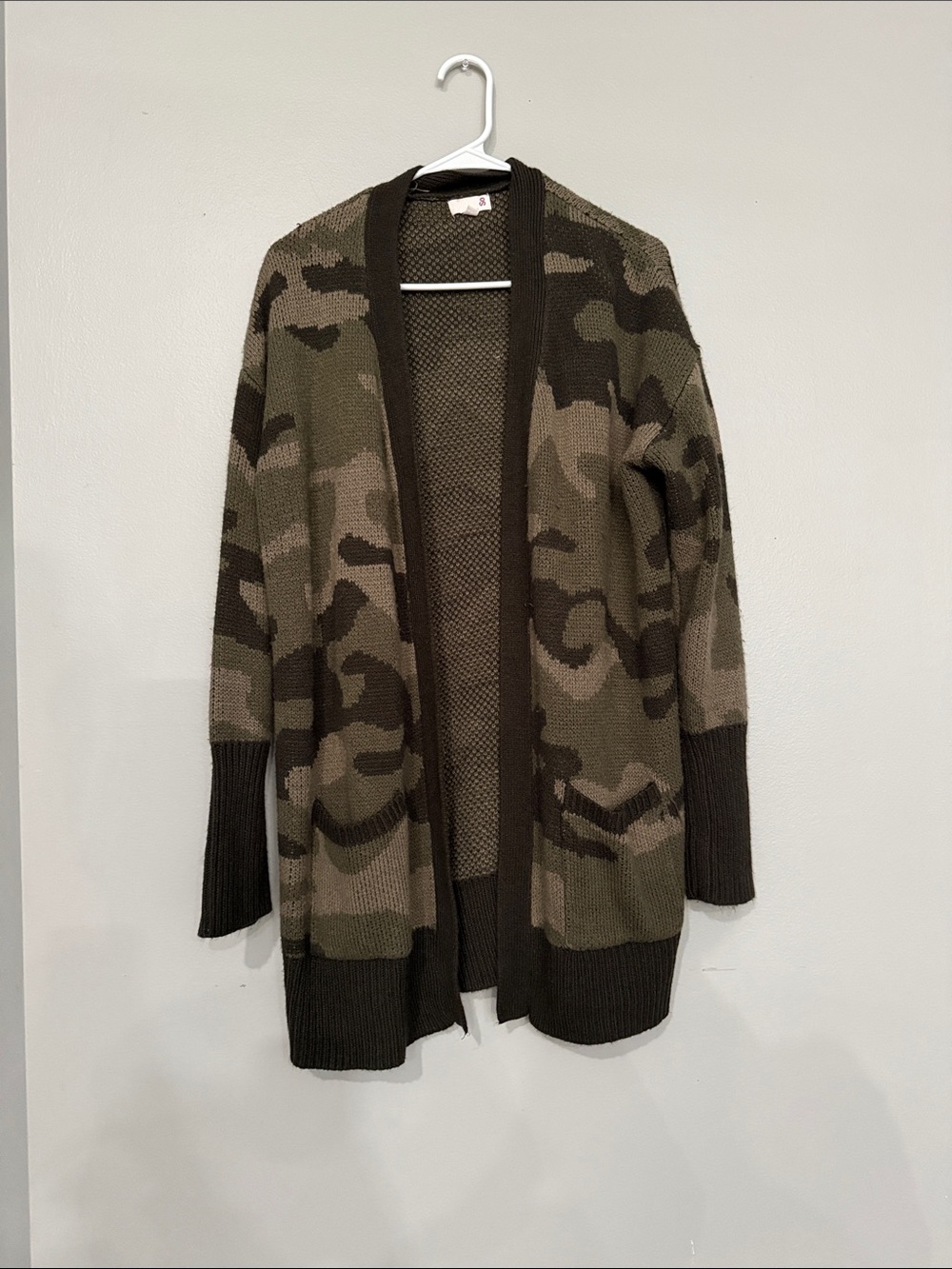 Camouflage Open-Front Knit Cardigan - Olive/Taupe